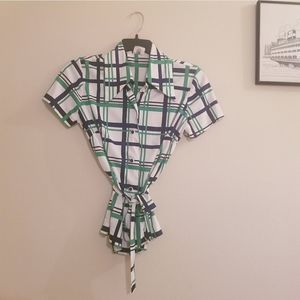 Vintage plaid Seahawks colorsbug collar shirt top